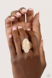 Shimmery Sovereign - White Ring - Paparazzi Accessories Ring Bedazzle Me Pretty Mobile Fashion Boutique