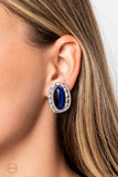 Shimmery Statement - Blue Clip-On Earrings - Paparazzi Accessories Clip-On Bedazzle Me Pretty Mobile Fashion Boutique