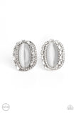 Shimmery Statement - White Clip-On Earrings - Paparazzi Accessories Clip-On Bedazzle Me Pretty Mobile Fashion Boutique