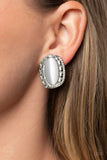 Shimmery Statement - White Clip-On Earrings - Paparazzi Accessories Clip-On Bedazzle Me Pretty Mobile Fashion Boutique