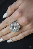 Show Glam - White Ring - Paparazzi Accessories Ring Bedazzle Me Pretty Mobile Fashion Boutique