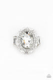 Show Glam - White Ring - Paparazzi Accessories Ring Bedazzle Me Pretty Mobile Fashion Boutique