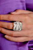 Six-Figure Flex - White Ring - Paparazzi Accessories Ring Bedazzle Me Pretty Mobile Fashion Boutique
