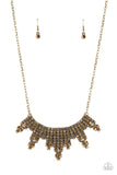Skyscraping Sparkle - Brass Necklace - Paparazzi Accessories Necklace Bedazzle Me Pretty Mobile Fashion Boutique