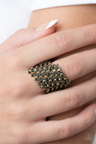 Slanted Smolder - Brass Ring - Paparazzi Accessories Ring Bedazzle Me Pretty Mobile Fashion Boutique