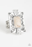So Smithsonian - White Ring - Paparazzi Accessories Ring Bedazzle Me Pretty Mobile Fashion Boutique