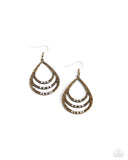 Sojourn Shimmer - Brass Earrings - Paparazzi Accessories Earrings Bedazzle Me Pretty Mobile Fashion Boutique