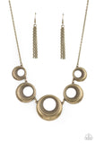 Solar Cycle - Brass Necklace - Paparazzi Accessories Necklace Bedazzle Me Pretty Mobile Fashion Boutique