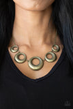 Solar Cycle - Brass Necklace - Paparazzi Accessories Necklace Bedazzle Me Pretty Mobile Fashion Boutique