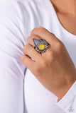Solstice Scene - Yellow Ring - Paparazzi Accessories Ring Bedazzle Me Pretty Mobile Fashion Boutique