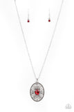 Sonata Swing - Red Necklace - Paparazzi Accessories Necklace Bedazzle Me Pretty Mobile Fashion Boutique