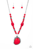 Southwest Paradise - Red Necklace - Paparazzi Accessories Necklace Bedazzle Me Pretty Mobile Fashion Boutique