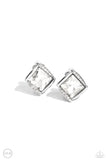 Sparkle Squared - White Clip-On Earrings - Paparazzi Accessories Clip-On Bedazzle Me Pretty Mobile Fashion Boutique