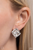 Sparkle Squared - White Clip-On Earrings - Paparazzi Accessories Clip-On Bedazzle Me Pretty Mobile Fashion Boutique