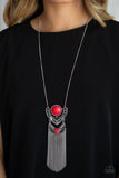 Spirit Trek - Red Necklace - Paparazzi Accessories Necklace Bedazzle Me Pretty Mobile Fashion Boutique