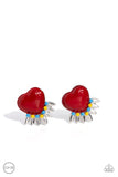 Spring Story - Red Clip-On Earrings - Paparazzi Accessories Clip-On Bedazzle Me Pretty Mobile Fashion Boutique