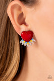 Spring Story - Red Clip-On Earrings - Paparazzi Accessories Clip-On Bedazzle Me Pretty Mobile Fashion Boutique