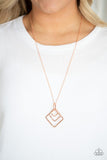 Square It Up - Copper Necklace - Paparazzi Accessories Necklace Bedazzle Me Pretty Mobile Fashion Boutique