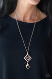 Square It Up - Gold Lanyard - Paparazzi Accessories Earrings Bedazzle Me Pretty Mobile Fashion Boutique
