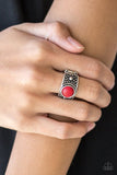 Summer Oasis - Red Ring - Paparazzi Accessories Ring Bedazzle Me Pretty Mobile Fashion Boutique