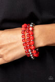 Summer Sabbatical - Red Bracelet - Paparazzi Accessories Bracelet Bedazzle Me Pretty Mobile Fashion Boutique