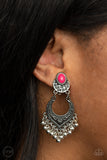 Summery Gardens - Pink Clip-On Earrings - Paparazzi Accessories Clip-On Earrings Bedazzle Me Pretty Mobile Fashion Boutique