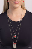 Sunburst Rustica - Red Necklace - Paparazzi Accessories Necklace Bedazzle Me Pretty Mobile Fashion Boutique