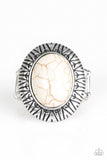 Surfin Sand Dunes - White Ring - Paparazzi Accessories Ring Bedazzle Me Pretty Mobile Fashion Boutique