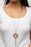 Tai Chi Tassel - Gold Necklace - Paparazzi Accessories Necklace Bedazzle Me Pretty Mobile Fashion Boutique