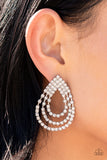 Take a POWER Stance - White Post Earrings - Paparazzi Accessories Post Earrings Bedazzle Me Pretty Mobile Fashion Boutique