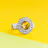 Targeted Timelessness - Yellow Ring - Paparazzi Accessories Ring Bedazzle Me Pretty Mobile Fashion Boutique