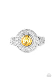 Targeted Timelessness - Yellow Ring - Paparazzi Accessories Ring Bedazzle Me Pretty Mobile Fashion Boutique