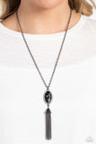 Tassel Tabloid - Black Necklace - Paparazzi Accessories Necklace Bedazzle Me Pretty Mobile Fashion Boutique