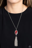 Tassel Tabloid - Red Necklace - Paparazzi Accessories Necklace Bedazzle Me Pretty Mobile Fashion Boutique