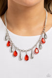 Teardrop Timbre - Red Necklace - Paparazzi Accessories Necklace Bedazzle Me Pretty Mobile Fashion Boutique