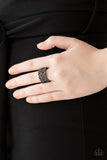 Tell Me How You Really FRILL - Black Ring - Paparazzi Accessories Ring Bedazzle Me Pretty Mobile Fashion Boutique