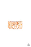 Tell Me How You Really FRILL - Rose Gold Ring - Paparazzi Accessories Ring Bedazzle Me Pretty Mobile Fashion Boutique