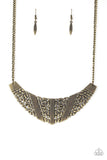 Terra Trailbreaker - Brass Necklace - Paparazzi Accessories Necklace Bedazzle Me Pretty Mobile Fashion Boutique
