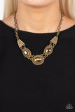 Textured TRAPEZOID - Brass Necklace - Paparazzi Accessories Necklace Bedazzle Me Pretty Mobile Fashion Boutique
