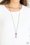 The Magic Key - Brass Necklace - Paparazzi Accessories Necklace Bedazzle Me Pretty Mobile Fashion Boutique