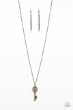The Magic Key - Brass Necklace - Paparazzi Accessories Necklace Bedazzle Me Pretty Mobile Fashion Boutique
