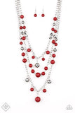 The Partygoer - Red Necklace - Paparazzi Accessories Necklace Bedazzle Me Pretty Mobile Fashion Boutique