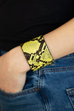 The Rest Is HISS-tory - Yellow Bracelet - Paparazzi Accessories Bracelet Bedazzle Me Pretty Mobile Fashion Boutique