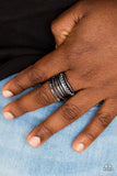 The STEEL Of Night - Black Ring - Paparazzi Accessories Ring Bedazzle Me Pretty Mobile Fashion Boutique