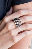 The STEEL Of Night - Silver Ring - Paparazzi Accessories Ring Bedazzle Me Pretty Mobile Fashion Boutique