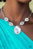 The Upper Echelon - White Necklace - Paparazzi Accessories Necklace Bedazzle Me Pretty Mobile Fashion Boutique