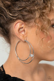 Theater HOOP - White Earrings - Paparazzi Accessories Earrings Bedazzle Me Pretty Mobile Fashion Boutique