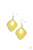 Thessaly Terrace - Yellow Earrings - Paparazzi Accessories Earrings Bedazzle Me Pretty Mobile Fashion Boutique