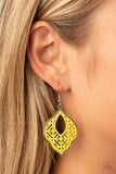 Thessaly Terrace - Yellow Earrings - Paparazzi Accessories Earrings Bedazzle Me Pretty Mobile Fashion Boutique