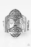 Tiki Tahiti - Silver Ring - Paparazzi Accessories Ring Bedazzle Me Pretty Mobile Fashion Boutique